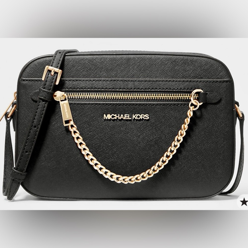 MICHEAL KORS JET SET LARGE BLACK SAFFIANO LEATHER CROSSBODY BAG - Picture 6 of 7